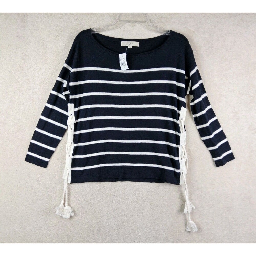 LOFT Women's Striped Long Sleeve Side Lace Up Lightweight Sweater Size XS